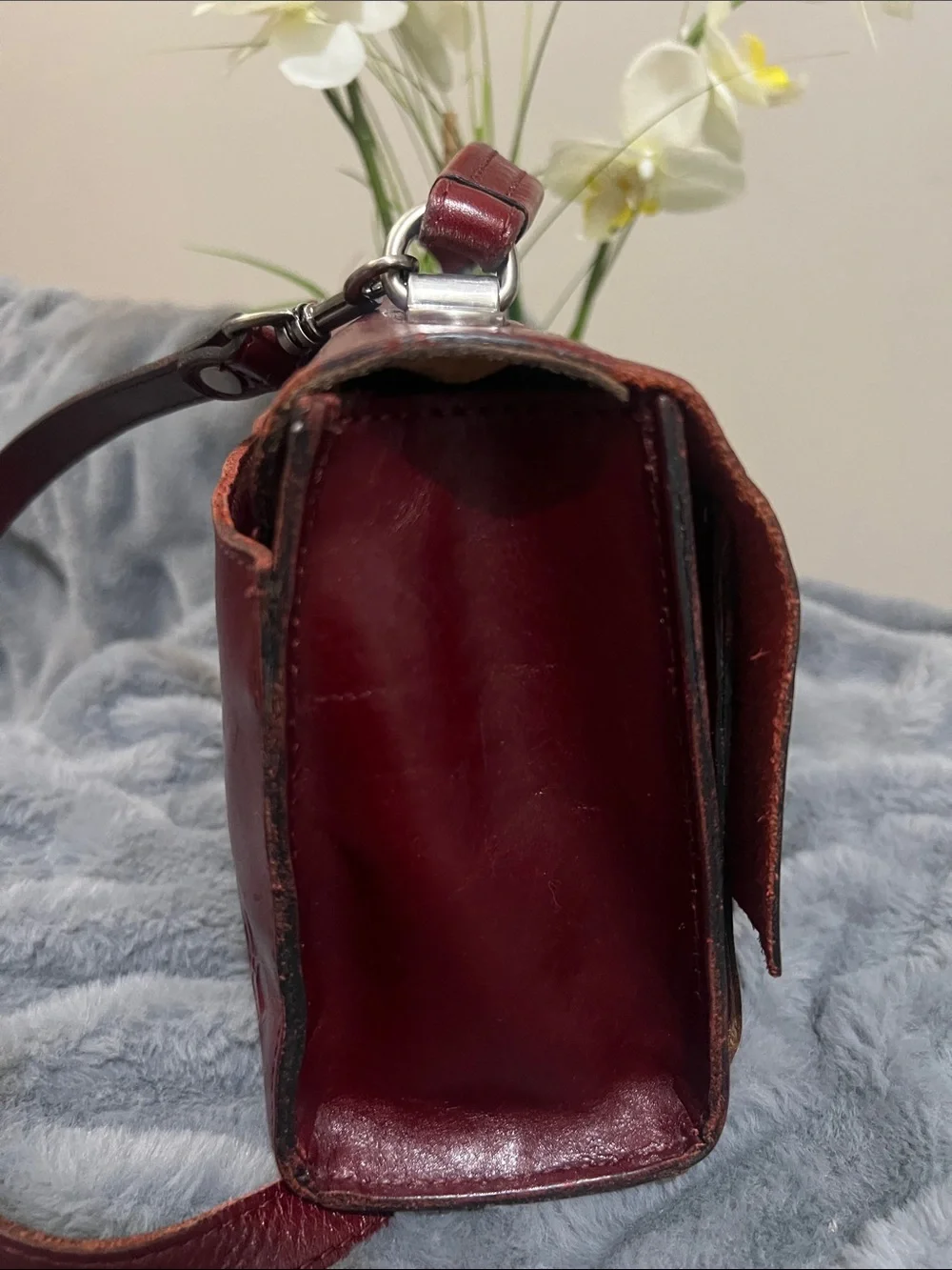 Patricia Nash Charonne Burgundy Embossed Floral Leather Satchel EUC retail $199